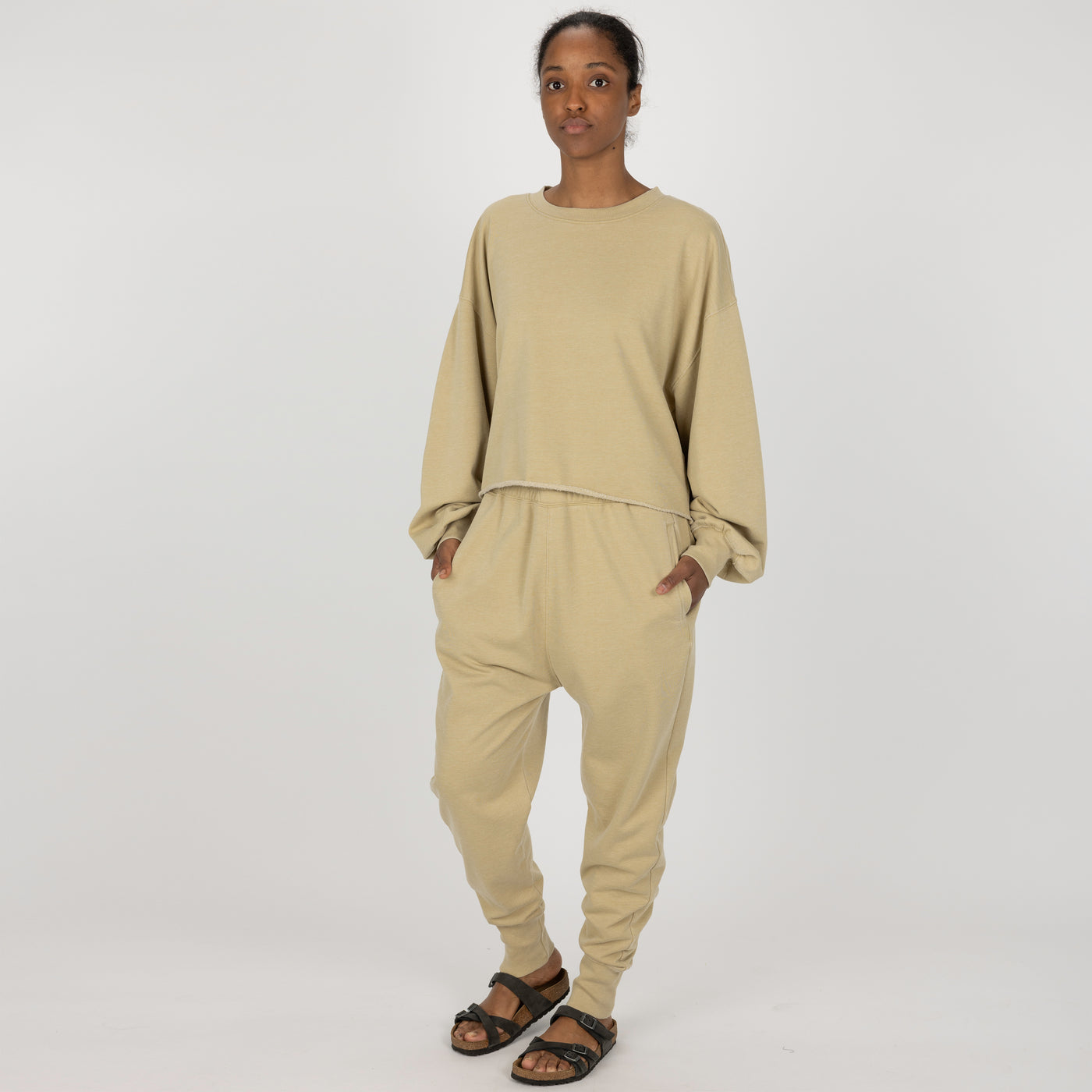 Womens Washed Harem Jogger - Pale Khaki