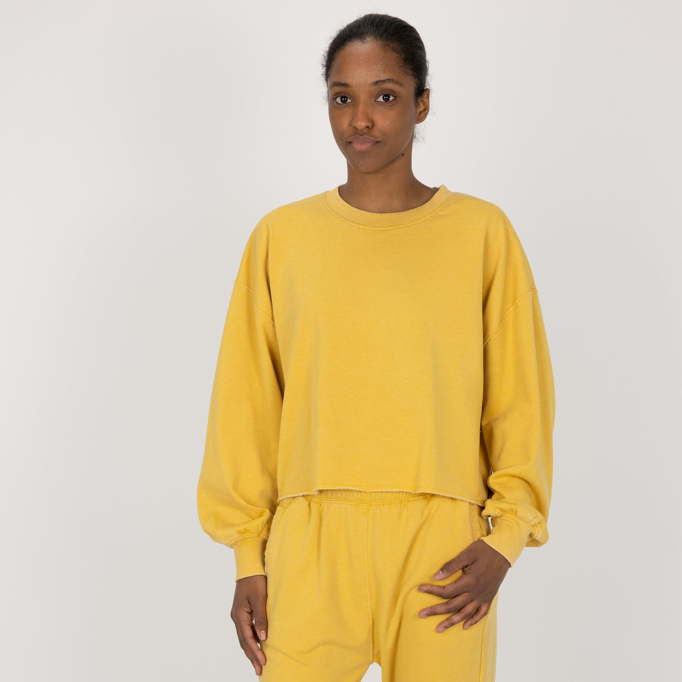 Womens Washed Crew Neck Cropped Top - Misted Yellow