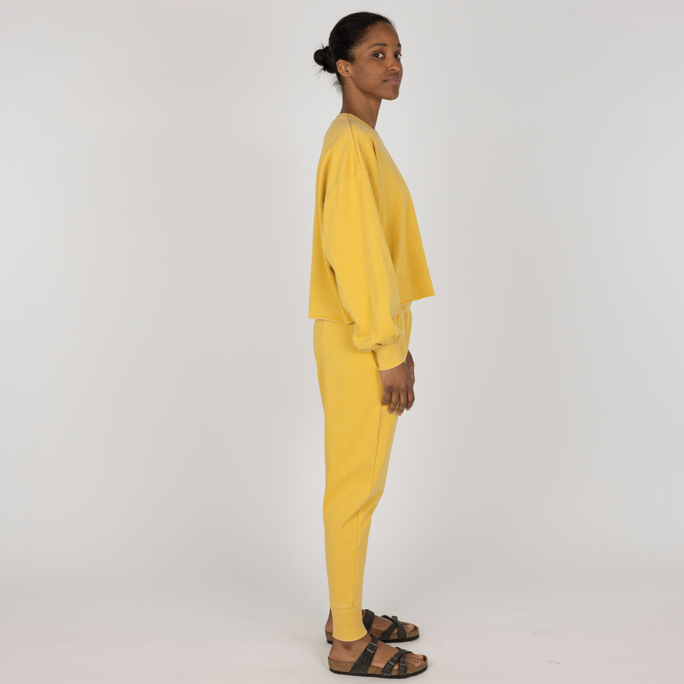 Womens Washed Crew Neck Cropped Top - Misted Yellow