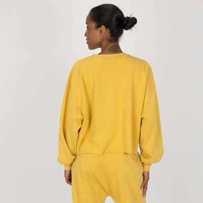 Womens Washed Crew Neck Cropped Top - Misted Yellow