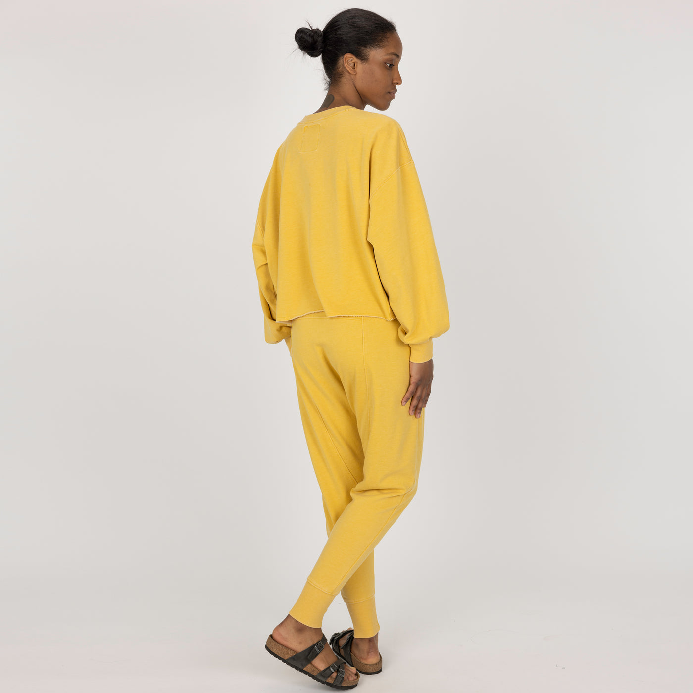 Womens Washed Crew Neck Cropped Top - Misted Yellow