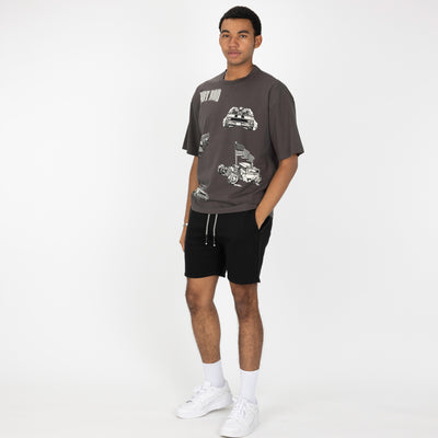 Premium Heavy Cotton Boxy Fit Discharge Print Tee - Beluga / Hot Rod