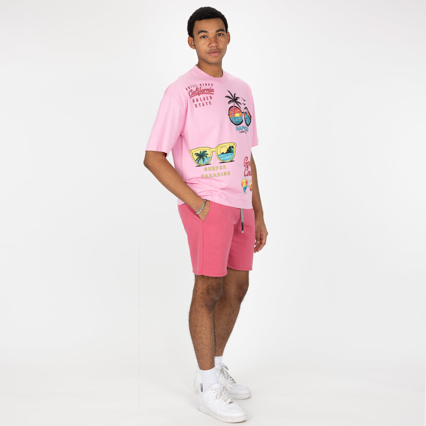 Premium Heavy Cotton Boxy Fit Discharge Print Tee - Pink Frosting / California Golden State