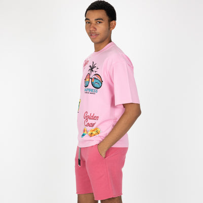 Premium Heavy Cotton Boxy Fit Discharge Print Tee - Pink Frosting / California Golden State