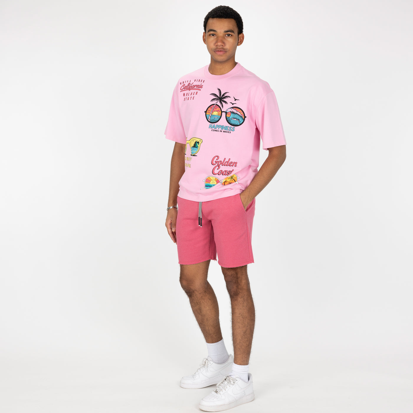 Premium Heavy Cotton Boxy Fit Discharge Print Tee - Pink Frosting / California Golden State