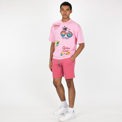 Premium Heavy Cotton Boxy Fit Discharge Print Tee - Pink Frosting / California Golden State