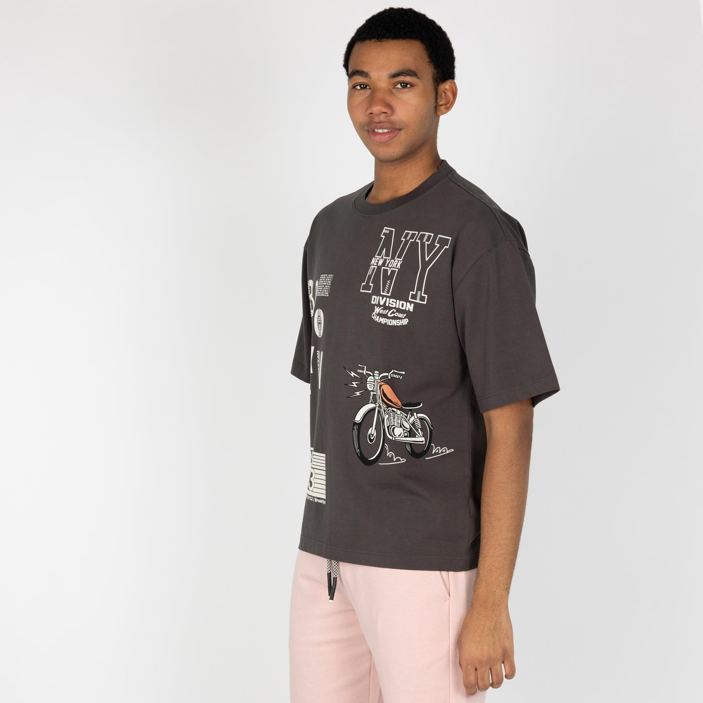 Premium Heavy Cotton Boxy Fit Discharge Print Tee - Beluga / New York