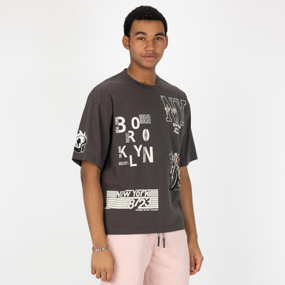 Premium Heavy Cotton Boxy Fit Discharge Print Tee - Beluga / New York