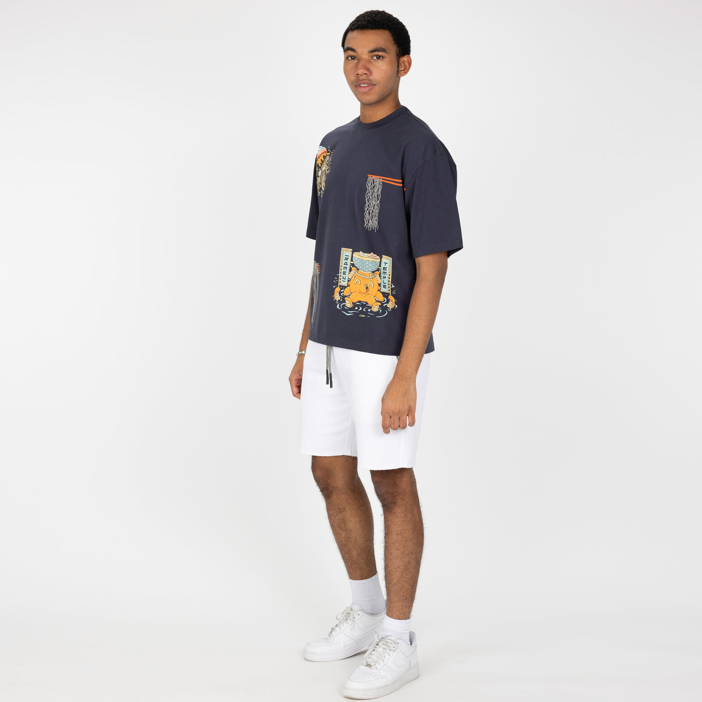 Premium Heavy Cotton Boxy Fit Discharge Print Tee - Blue Nights / Ramen Temple