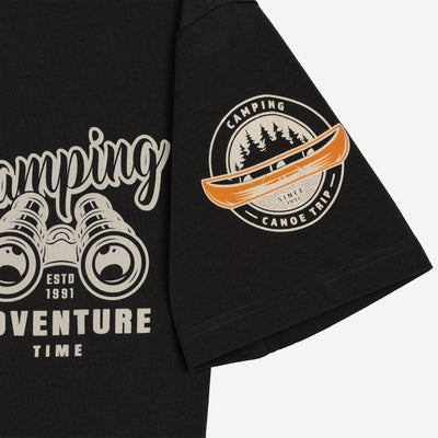 Premium Heavy Cotton Boxy Fit Discharge Print Tee - Beluga / Camping Adventure