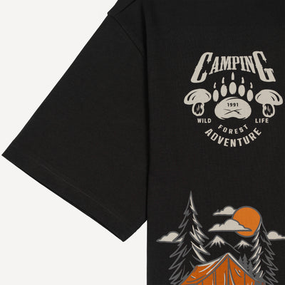 Premium Heavy Cotton Boxy Fit Discharge Print Tee - Beluga / Camping Adventure