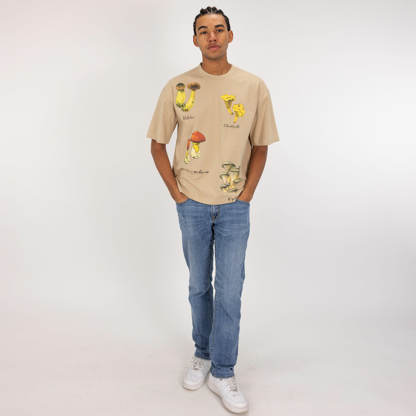 Premium Heavy Cotton Boxy Fit Discharge Print Tee - Fields of Rye / Mushroom