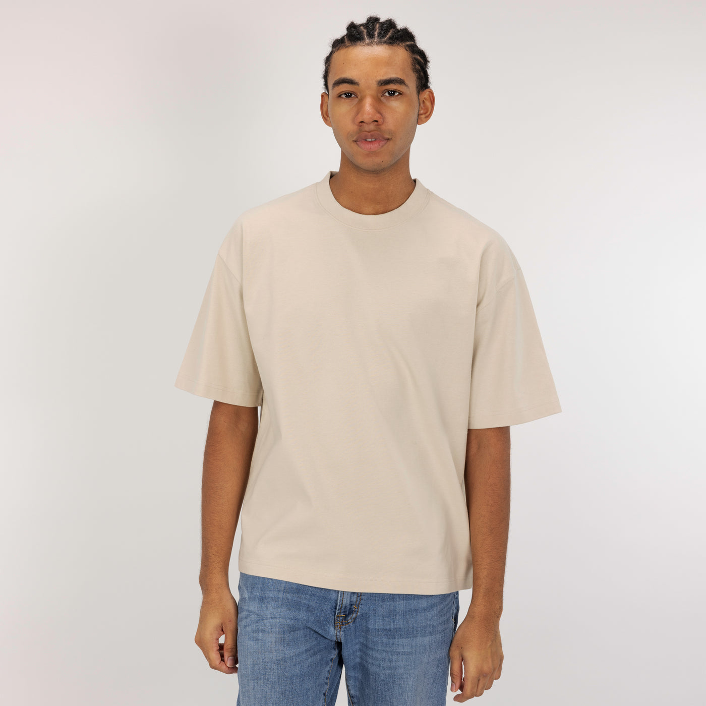 Premium Heavy Cotton Solid Color Boxy Fit Tee - Oatmeal