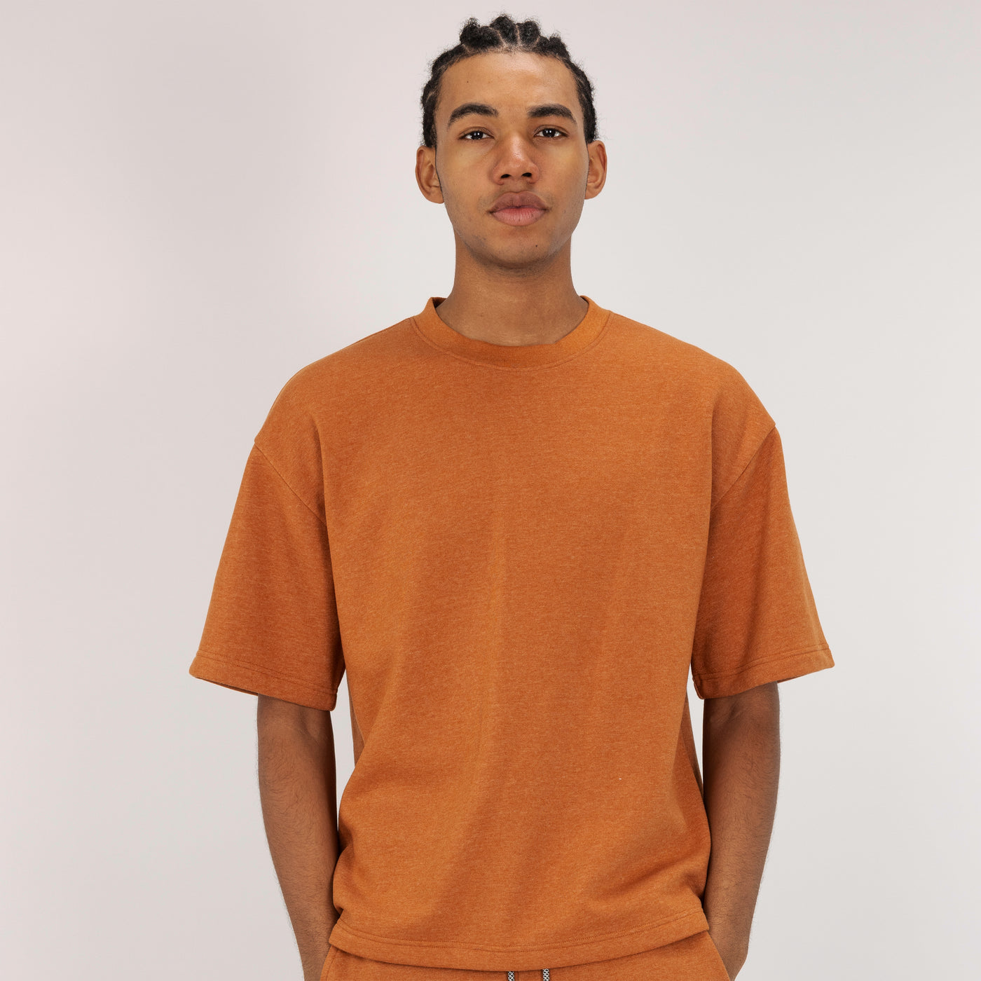 Fleece Solid Boxy Tee - Amber Brown