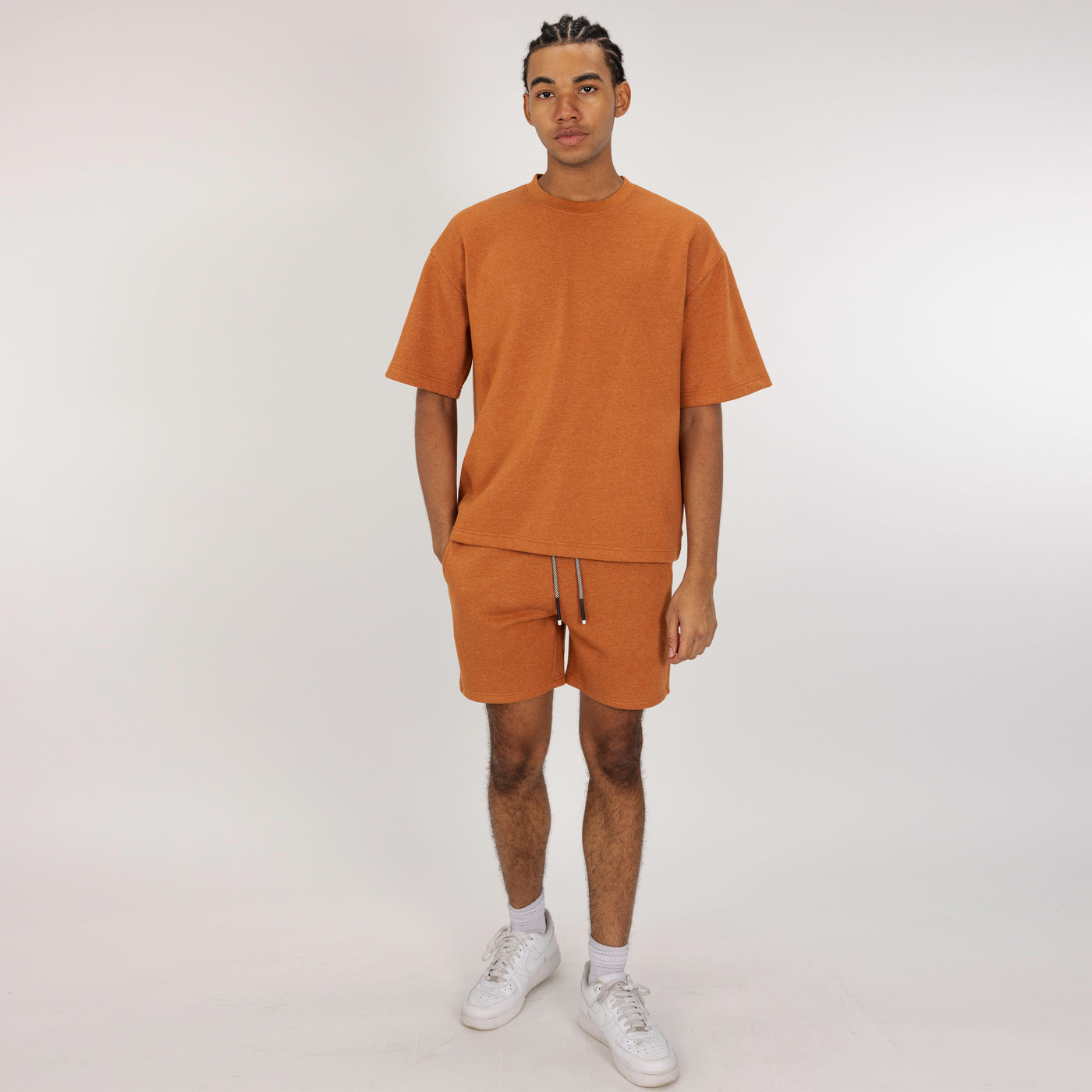 Fleece Solid Boxy Tee - Amber Brown