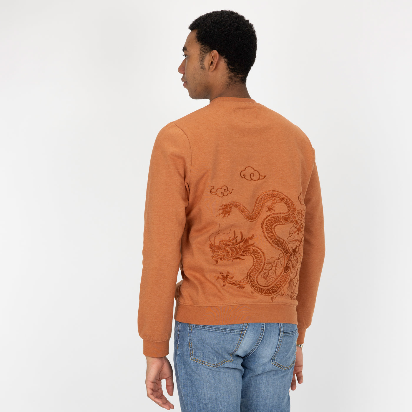 Embroidered Back Sweatshirt  - Amber Brown / Dragon