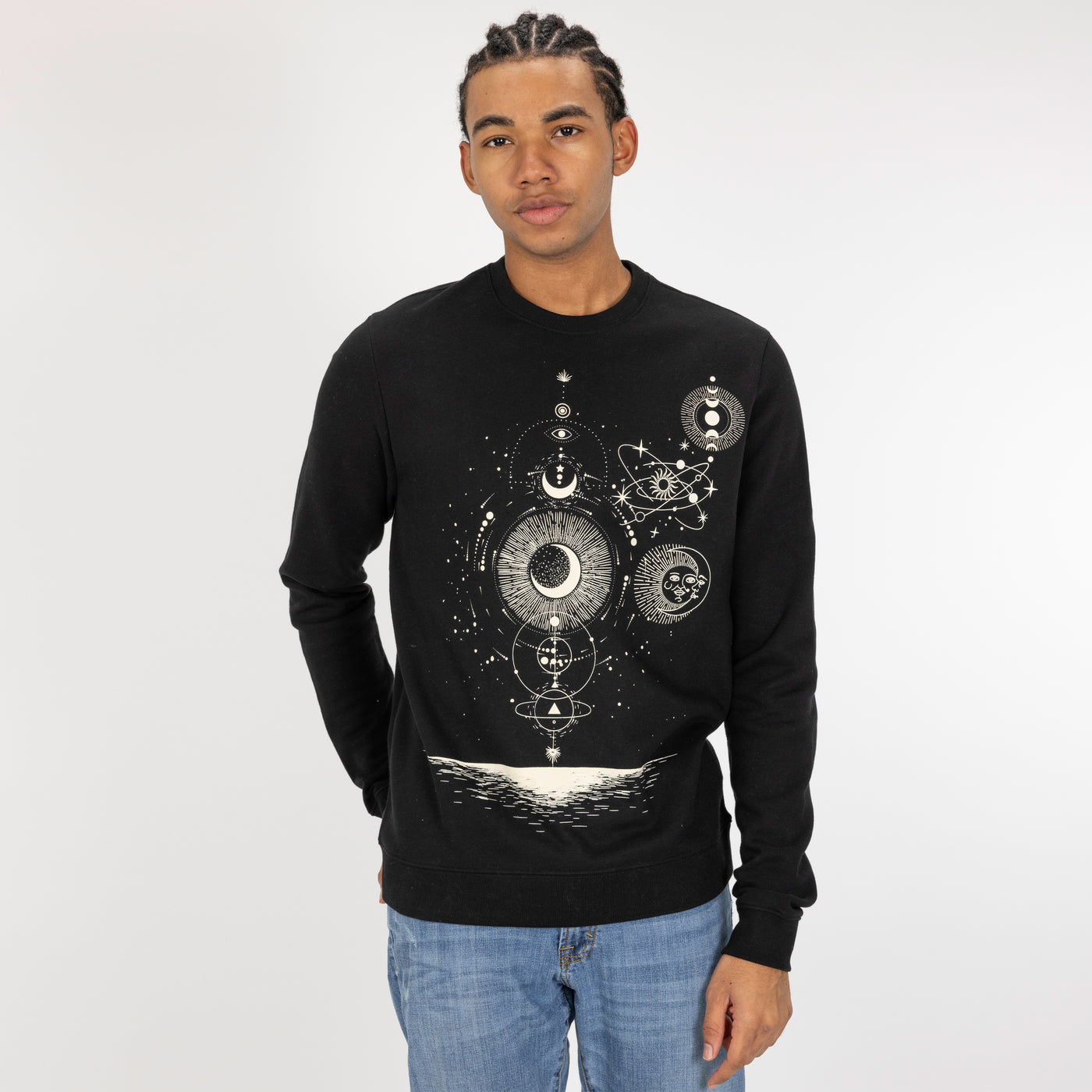 Graphic Wraparound Crewneck Pullover Sweatshirt - Black / Celestial