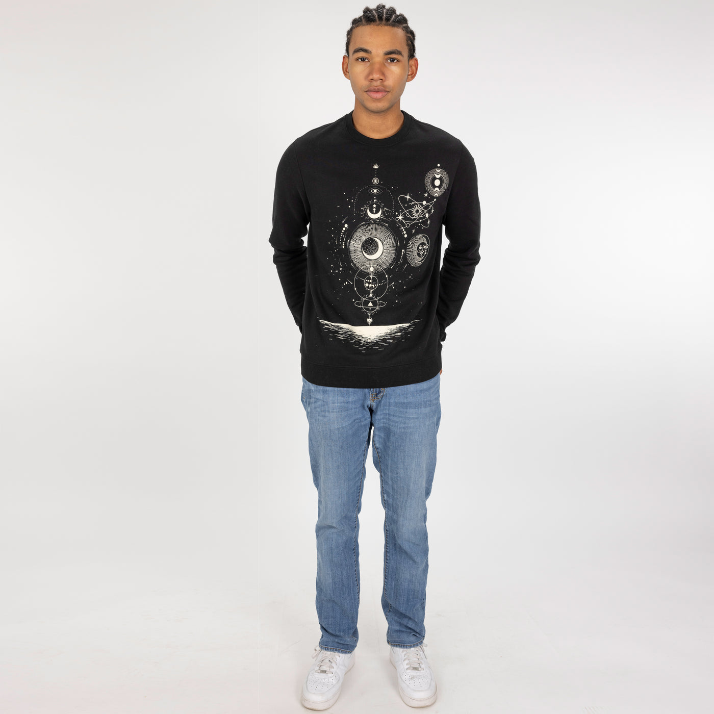 Graphic Wraparound Crewneck Pullover Sweatshirt - Black / Celestial