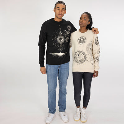 Graphic Wraparound Crewneck Pullover Sweatshirt - Black / Celestial