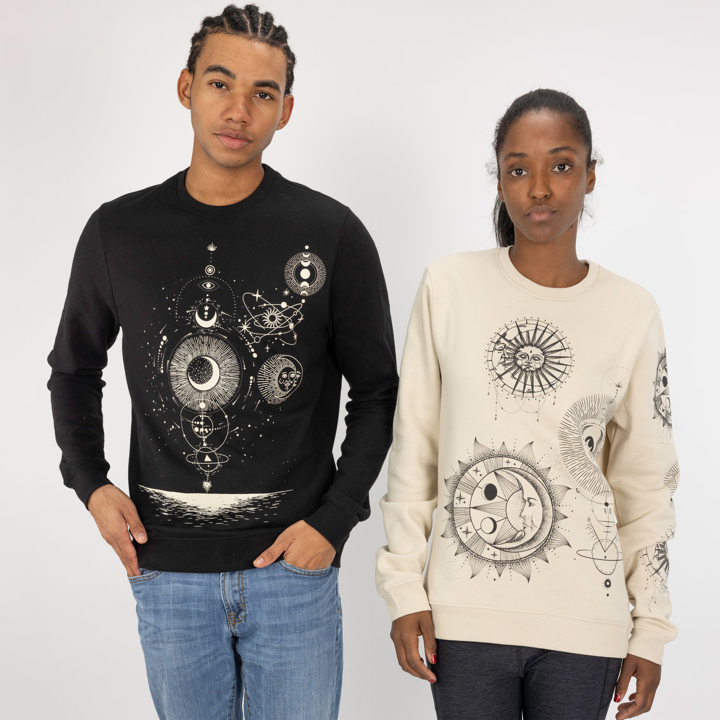 Graphic Wraparound Crewneck Pullover Sweatshirt - Black / Celestial