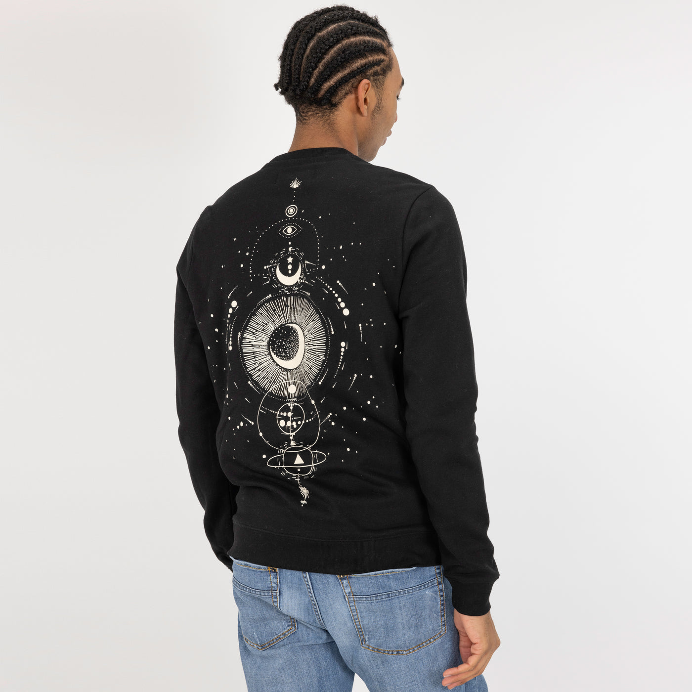 Graphic Wraparound Crewneck Pullover Sweatshirt - Black / Celestial