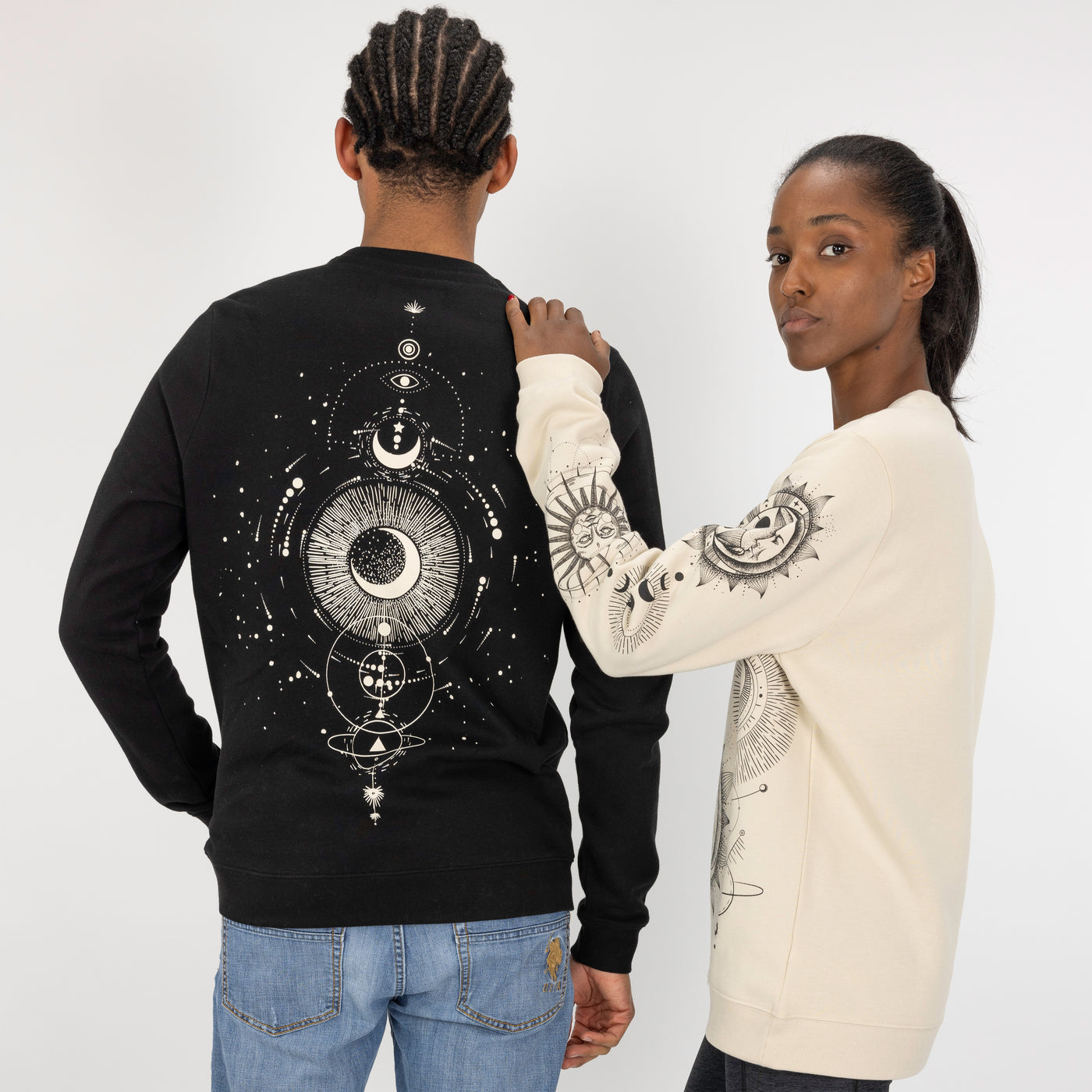 Graphic Wraparound Crewneck Pullover Sweatshirt - Black / Celestial