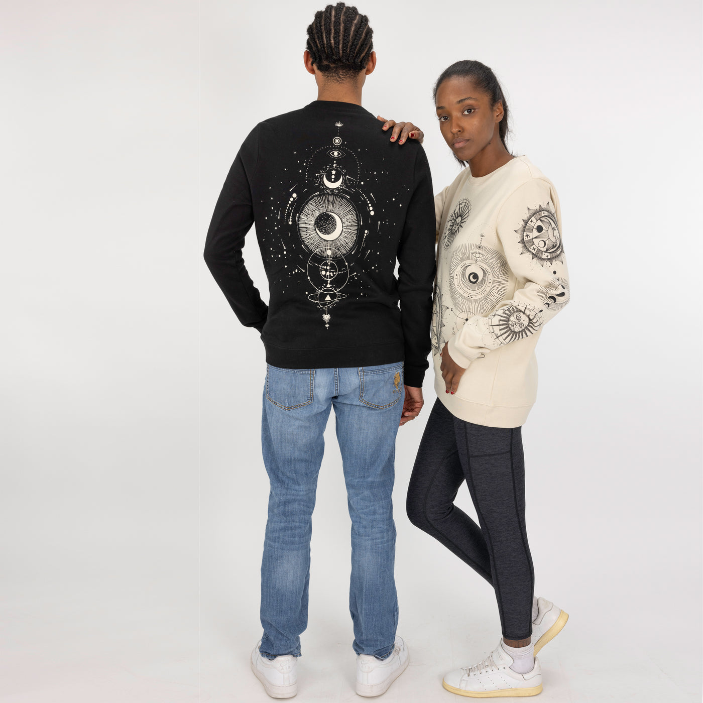 Graphic Wraparound Crewneck Pullover Sweatshirt - Black / Celestial