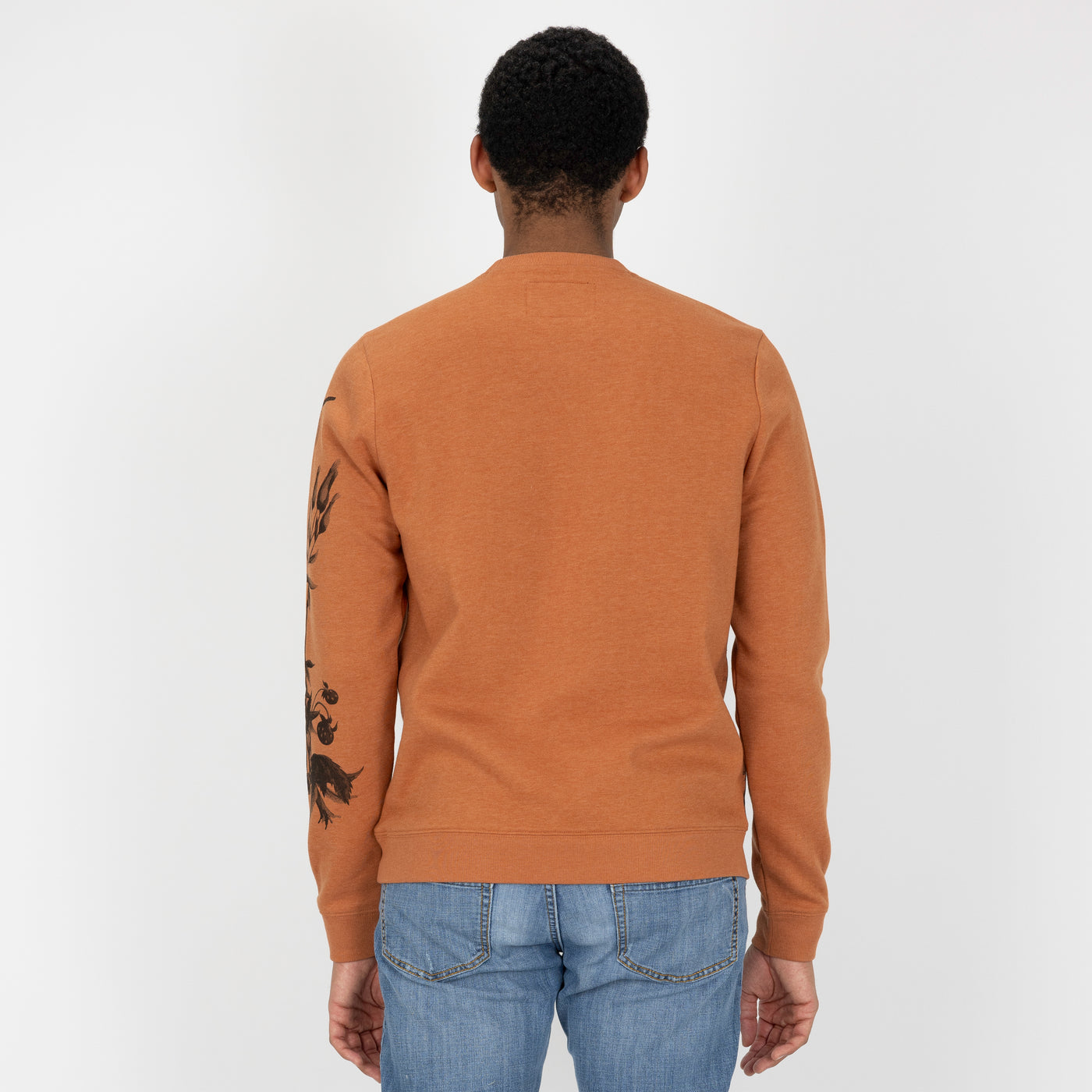 Graphic Wraparound Crewneck Pullover Sweatshirt - Amber Brown / Mushroom Caterpillar Greyscale