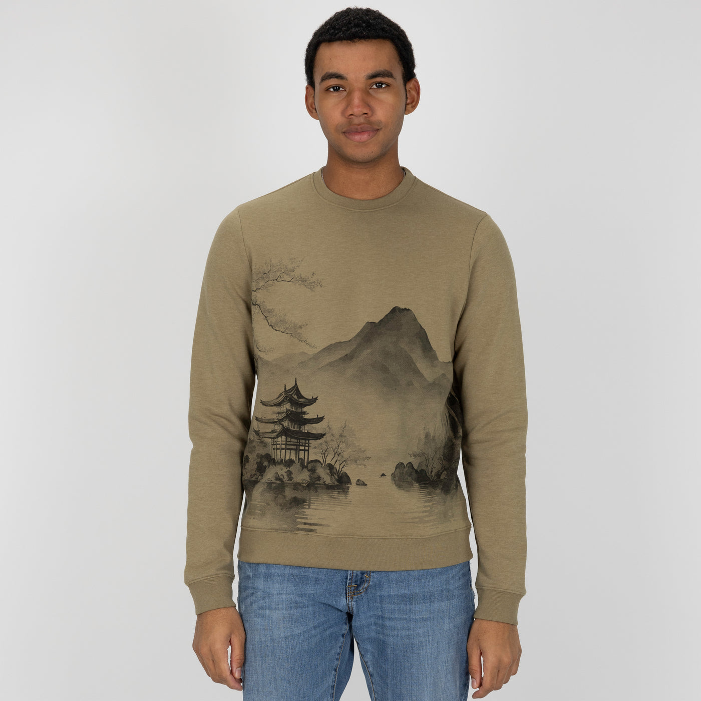 Graphic Wraparound Crewneck Pullover Sweatshirt - Elmwood / Asian