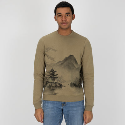 Graphic Wraparound Crewneck Pullover Sweatshirt - Elmwood / Asian