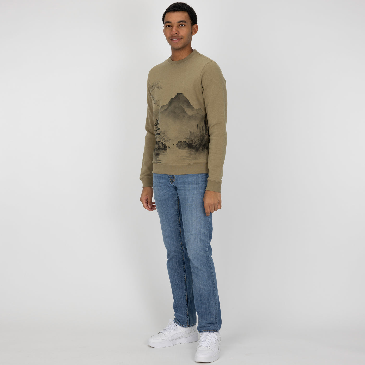 Graphic Wraparound Crewneck Pullover Sweatshirt - Elmwood / Asian