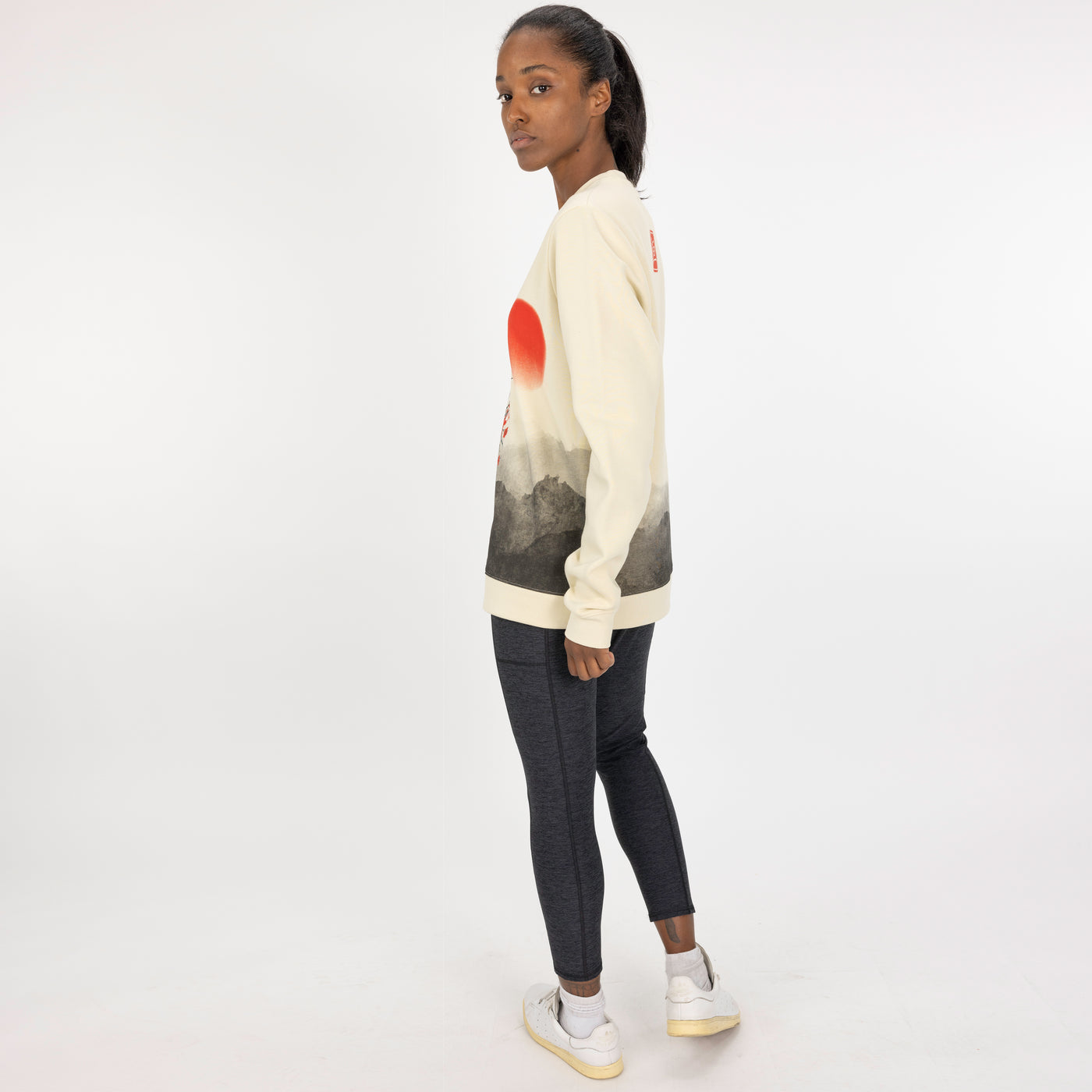 Graphic Wraparound Crewneck Pullover Sweatshirt - Seedpearl / Cherry Blossom Sunrise