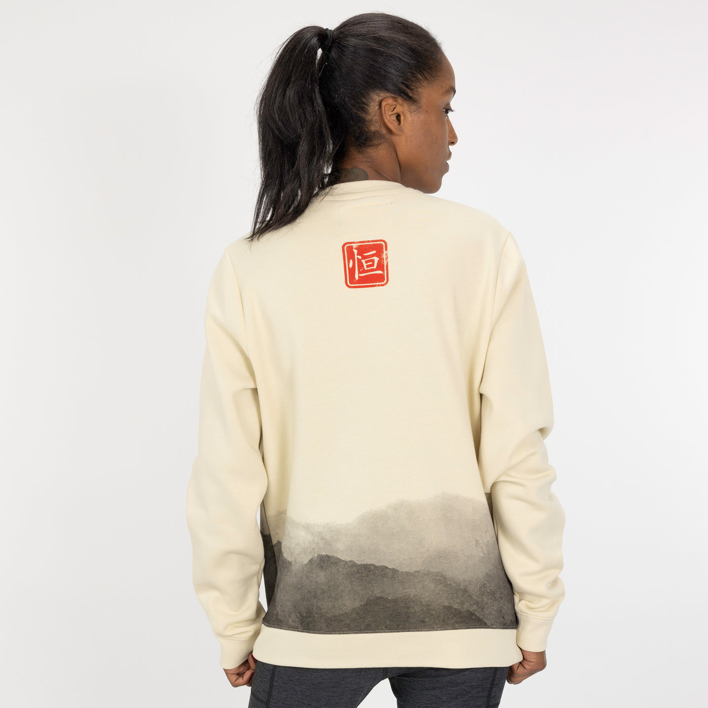 Graphic Wraparound Crewneck Pullover Sweatshirt - Seedpearl / Cherry Blossom Sunrise