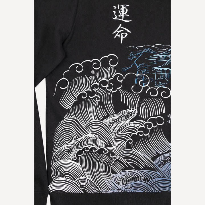 Mens Graphic Wraparound Crewneck Sweatshirt - Black / Kanji