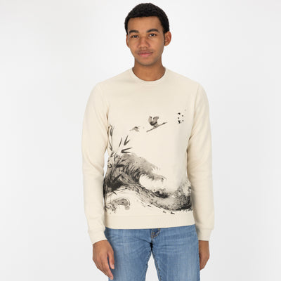 Graphic Wraparound Crewneck Pullover Sweatshirt - Oatmeal / Asian