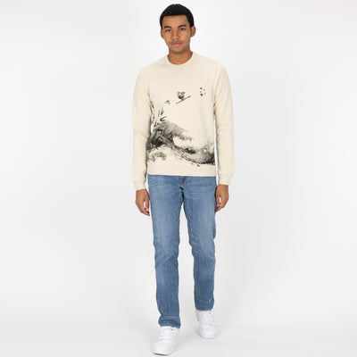 Graphic Wraparound Crewneck Pullover Sweatshirt - Oatmeal / Asian