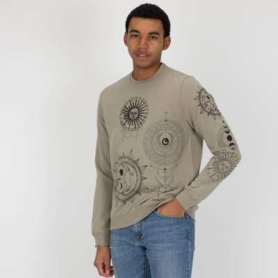 Mens Graphic Wraparound Crewneck Pullover Sweatshirt - London Fog / Celestial