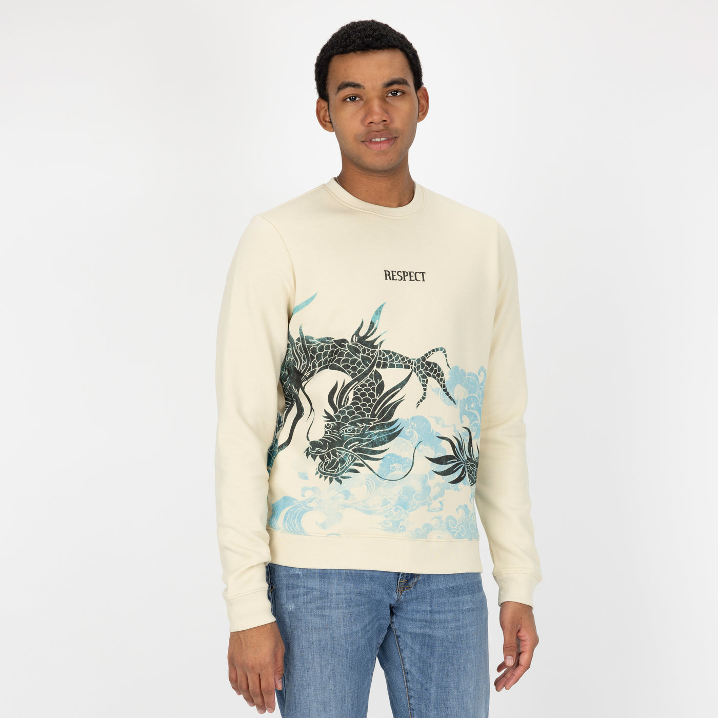 Graphic Wraparound Crewneck Pullover Sweatshirt - Seedpearl / Respect