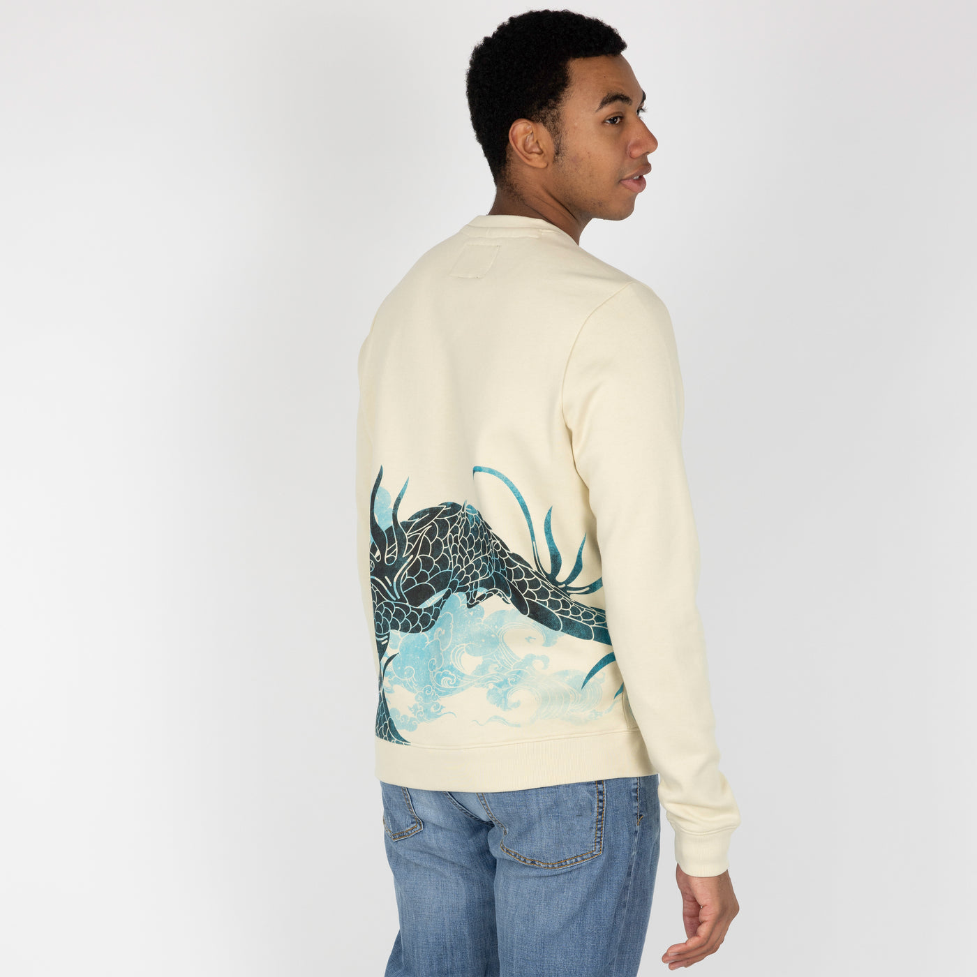 Graphic Wraparound Crewneck Pullover Sweatshirt - Seedpearl / Respect