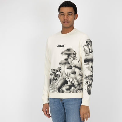 Graphic Wraparound Crewneck Pullover Sweatshirt - Tofu / Mushroom