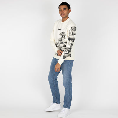 Graphic Wraparound Crewneck Pullover Sweatshirt - Tofu / Mushroom