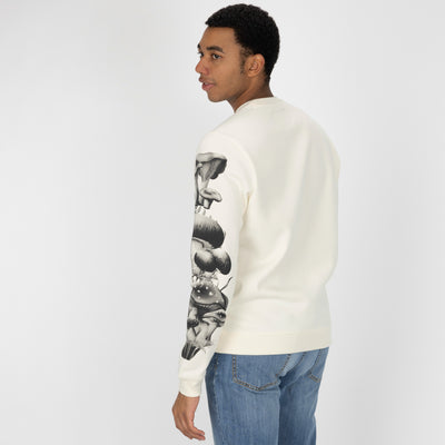 Graphic Wraparound Crewneck Pullover Sweatshirt - Tofu / Mushroom