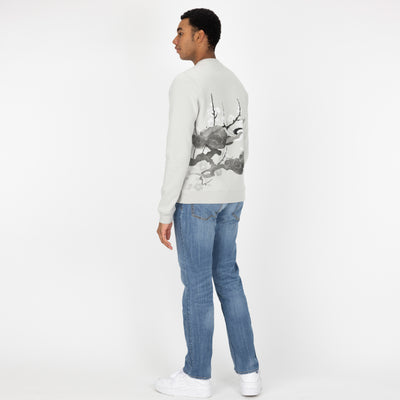 Graphic Wraparound Crewneck Pullover Sweatshirt - Northern Droplet / Cherry Blossom Crane