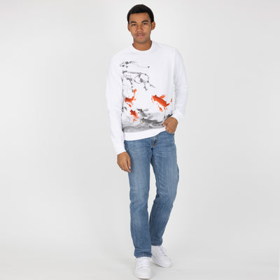 Graphic Wraparound Crewneck Pullover Sweatshirt - White / Koi