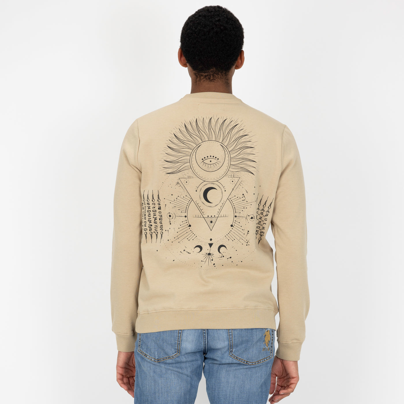 Mens Graphic Wraparound Crewneck Pullover Sweatshirt - Fields Of Rye / Zodiac Kanji One Universe