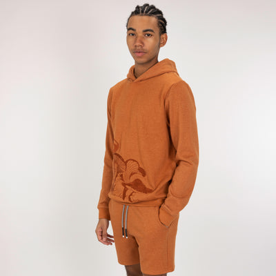 Embroidered Front Hoodie  - Amber Brown / Mushroom