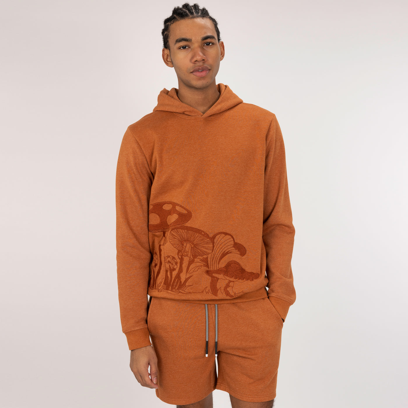 Embroidered Front Hoodie  - Amber Brown / Mushroom