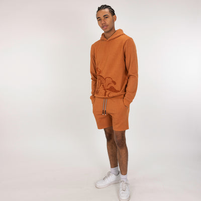 Embroidered Front Hoodie  - Amber Brown / Mushroom