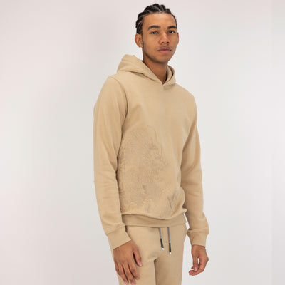 Embroidered Front Hoodie  - Pale Khaki / Dragon