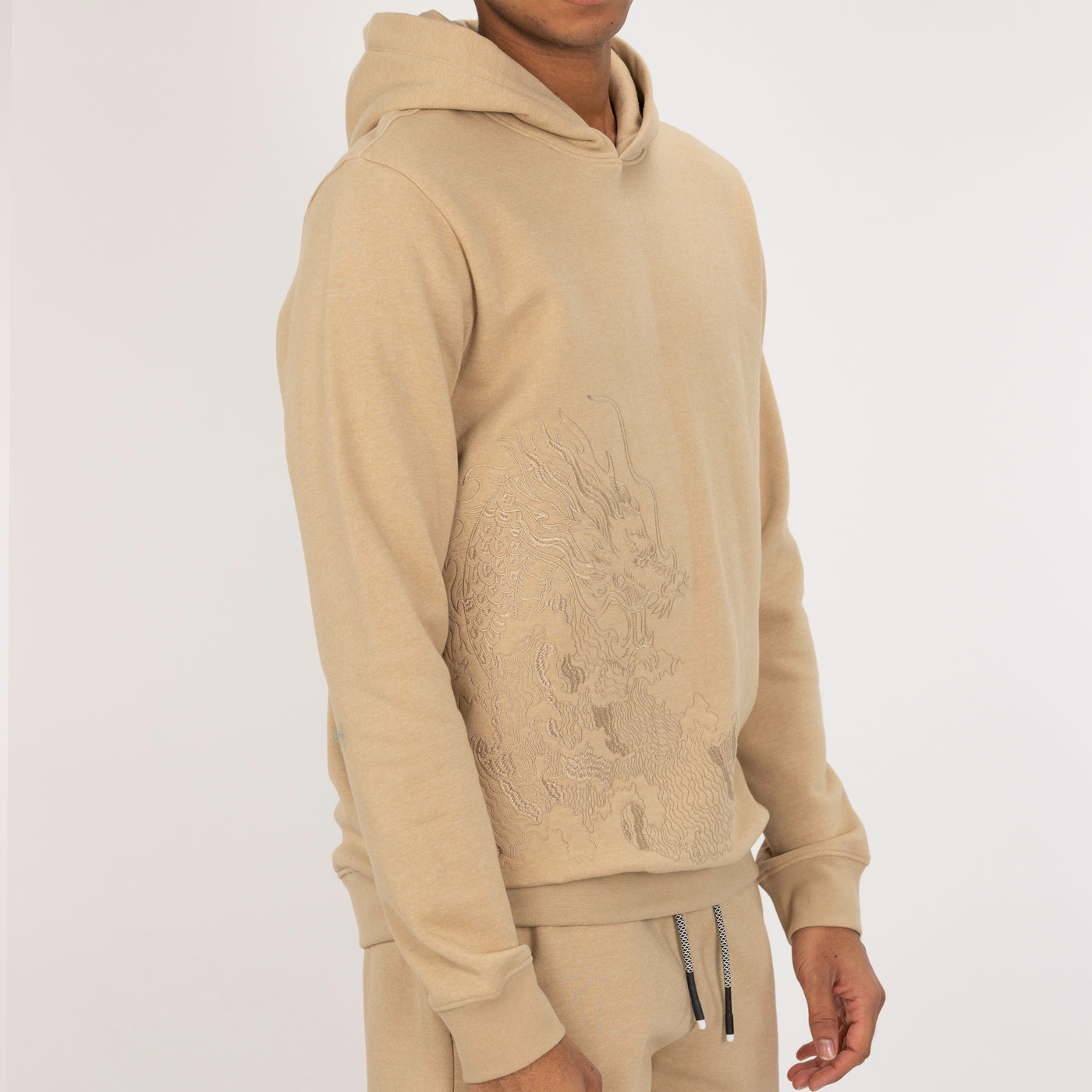 Embroidered Front Hoodie  - Pale Khaki / Dragon